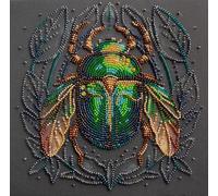 Abris Art Bead Embroidery kit on Art Canvas - Emerald Beetle DIY Beadwork kit Embroidery Pattern Gift for her DIY Craft kit
