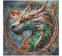 Abris Art DIY Preciosa Bead Embroidery Kit on Art Canvas Emerald Dragon, Needlework Craft Kit