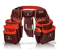 ABRIX Heavy Duty Grain Leather Tool Belt for Men Framing Rig 28 Pockets Carpenter Tool Belt with Suspender Padded construction belt pauchas (Extra Large, 26 Pocket Maroon)
