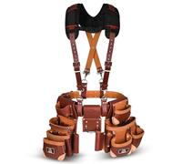 ABRIX Heavy Duty Grain Leather Tool Belt for Men Framing Rig 28 Pockets Carpenter Tool Belt with Suspender Pouches Padded construction belt pauchas para construccion