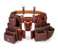 ABRIX Heavy Duty Nylon & Leather Tool Belt for Men Framing Rig Carpenter Tool Belt with Suspender Padded construction belt pauchas construccion (Brown)
