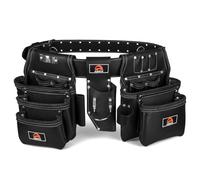 ABRIX Heavy Duty Tool Belt for Men - 4MM Thick Genuine Leather, Brass Buckle & Rivets | Foam Padded Comfort | 28-Pocket Carpenter & Framing Rig | Fits Waist 32 to 52 Inches | Professional Work Belt