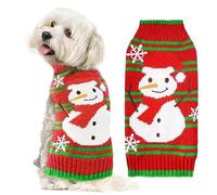 ABRRLO Dog Christmas Jumper Stripe Snowman Outfits Ugly Xmas Pet Sweater Puppy Cat Holiday Costume New Year Clothes Gift for Small Medium Large Dogs (Red Green Snowman,S)