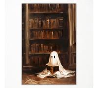 abrtolpffo Cute Halloween Canvas Wall Art, Ghost Reading Book Poster, Vintage Prints, Ghost Art Painting, Whimsical Gothic Wall Decor for Bedroom 12x16in Unframed