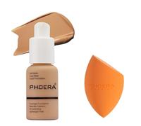 ABRUS® - Phoera Foundation Makeup, Full Coverage, Soft Matte Oil Control Concealer, Liquid Foundation Long Lasting 24HR Waterproof 30ml (105 Sand & Makeup Sponge)
