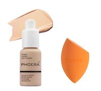 ABRUS® - Phoera Foundation Makeup, Full Coverage, Soft Matte Oil Control Concealer, Liquid Foundation, Long Lasting 24HR Waterproof and Blendable 30ml (102 Nude & Makeup Sponge)