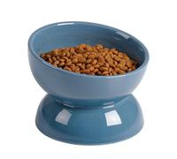 ABRUTY Cat Water Bowl, 16 OZ Ceramic Elevated Cat Bowls, 15° Tilted and Raised Pet Food Dish, Anti Vomiting Protect Pets' Spines and Whisker Fatigue, Blue