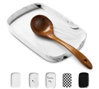 ABRUTY Spoon Rest for Stove Top, Ceramic Spoon Holder for Kitchen Counter, Modern Farmhouse Kitchen Decor Accessories for Spatula, Spoons or Tongs (C-Marble, Rectangular)
