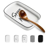 ABRUTY Spoon Rest for Stove Top, Ceramic Spoon Holder for Kitchen Counter, Modern Farmhouse Kitchen Decor Accessories for Spatula, Spoons or Tongs (F-Text, Rectangular)