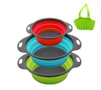 ABRVUAHM Collapsible Colander Set of 3 with a Hanging Colander, Silicone Kitchen Strainers with Plastic Handles, 2 pcs 11.6in and 1 pcs 9.6in Sink Colander for Draining Pasta, Vegetables, Fruits