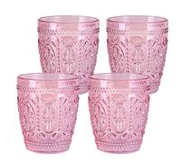 abrwyy 4Pcs Pink Glassware, Drinking Beverage Glass Cup, Vintage Drinking Glasses, Colored Glassware Set for Party Wedding Home Office Gift
