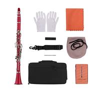 ABS 17-Key Clarinet Bb Flat With Carry Case Gloves Reed Case 10pcs Reeds Beginner Clarinet (Color : Crimson)