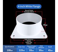 ABS Air Duct Reducer 125mm to 150mm for Extractor Fans(250mm) | for durable PP plastic, square to round conversion, reduces air resistance, fits 150mm systems, white finish
