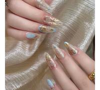 ABS Almond Fake Nails Monets Inspired Heart Florals Design Easy Application Not Tools Short Length ABS Materials Comfortable Wear Not Tools Required