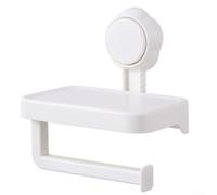 ABS Bathroom Tissue Holder with Storage Shelf No Drilling Suction Cup Mount Toilet Paper Dispenser for Rolls up to 11.5cm Diameter White