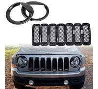 ABS Bezels Front Light Headlight Cover Angry Bird Style & Mesh Grille Grill Insert Kit Trim For Jeep Patriot Accessories 2011-2017 Jeep Mods Black Decoration (9 PCS)