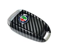 ABS Carbon Fiber Style 3D Color Black Logo Car Smart Remote Key Fob Cover Case Replace for Alfa Romeo Giulia Stelvio Tonale (Color Logo, Black C)