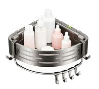 ABS & Carbon Steel Shower Shelf - 24 cm Shower Shelf, Triangular Suction Shelf | Towel and Cosmetic Holder, Wall Mounted No Drilling, Hook & Bar - Practical Bathroom Storage Shelf