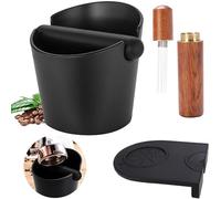 ABS Coffee Grind Knock Box, with Coffee Cushion and Coffee Stirring Needle, Shock-Absorbent Durable Coffee Espresso Knock Box Dump Bin Grind Waste Bin with Detachable Knock Bar and Non-Slip Base
