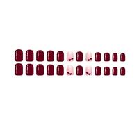 ABS Enhanced Artificial Nails Red Hearts Glitters Short Square Comfort for Dates Simple Glitters Heart Design Short Square False Nails Versatile Multiple Occasions