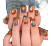 ABS Fake Nails Medium Square Reusable Blue Brown Ombre | Mesmerizing cat eye finish, blue to brown ombre, glossy multidimensional look, salon quality at home