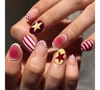 ABS Fake Nails With Dots Stripes French Design Light Pink Easy Application Long Lasting