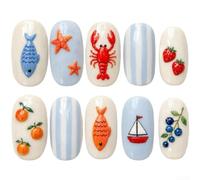 ABS Fake Tips Medium Square Sailboat Pattern Set | Vibrant lobster patterns, medium square shape, reusable ABS material, 3D textured finish, easy home application