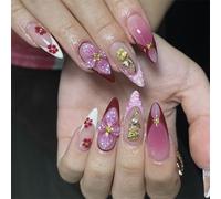ABS False Nails Gradient 3D Flower Effect Almond Shape Comfortable Wear Fashion Flower Star Nails