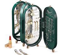 ABS Foldable Jewellery Organiser 153 Holes Ears, Earring Holder Jewellery Display Rack, Earring Necklace Jewellery Box with Mirror, Gift for Girls Women