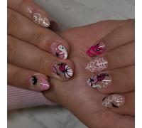 ABS Halloween Themed Press On Nails Short Oval Shape False Nails For Long Lasting Wear Bat Framework Unguis Designs