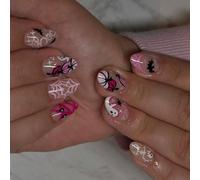 ABS Halloween Themed Press On Nails Short Oval Shape False Nails For Long Lasting Wear Halloween Unguis Art For Women