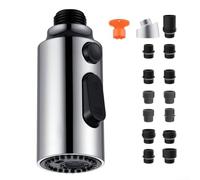 ABS Kitchen Faucet Spray Head with Pull Out Hose Support and 3 Water Pattern Settings Designed for 14 Common Faucet Mounting Systems (Chrome)