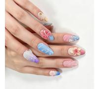 ABS Manicure Pieces with 30 Count and 15 Sizes, Floral Embossed Pastel French Look False Tips Set for Wedding, Daily Wear and Parties