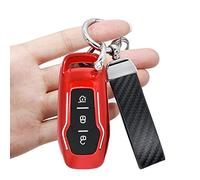 ABS Plastic Ford Car Key Cover with Silicone Liner,3 Button Ford Car Key Case with Keychain,Compatibl for Ford Focus Edge Fiesta Kuga Mondeo MK4 Fusion Escort-Red