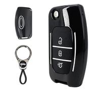 ABS Plastic with Silicone Inner Sleeve Protective Cover for Ford Flip Folding Key Fob,3 Buttons Car Key Case Shell Compatible with Ford Fiesta/Focus/Galaxy/Fusion/Mondeo/Kuga-Black