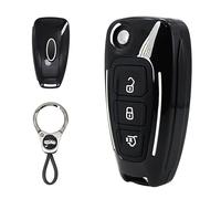 ABS Plastic with Silicone Inner Sleeve Protective Cover for Ford Flip Folding Key Fob,3 Buttons Car Key Case Shell Compatible with Ford Fiesta/Focus/Mondeo-Black