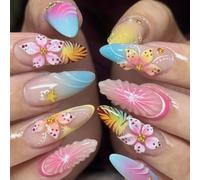 ABS Press on Manicure 24 Piece False Tip Set with 12 Inclusive Sizes, 3D Floral Gradient Tips for Party Looks and Dressing Press on Manicure False Tips Reusabled Abs