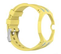 ABS Shockproof Case Band for Swatch for royal Oak Watch, Integrated Silicone Strap Replacement, Comfortable Fit for Active Sports and Daily Wear(Yellow Blue)