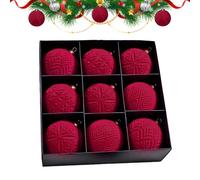 ABS Velvet Christmas Ball Set - 9-Piece Flocked Tree Baubles | 11.81 inches Retro Velvet Ornaments | Three-Dimensional Pattern Balls for Holiday Party & Christmas Tree Decorations