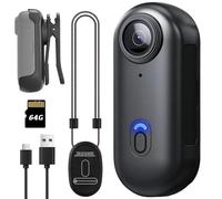 ABSAMAYS 1080P Mini Thumb Action Camera, Portable Vlogging Camera, Wearable Small Body Camera, Hands-Free POV Video Recorder for Motorcycle, Bike, Work, Travel, Pet Walking (64GB Basic Kit, Black)