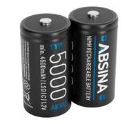 ABSINA 2x C Batteries rechargeable type 5000 with Low Self-Discharge - Rechargeable battery C NiMH with at least 4500mAh & 1.2V - Rechargeable C batteries, type C rechargeable batteries, akku