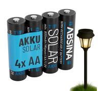 ABSINA 4 x AA Solar Rechargeable Battery 800 mAh 1.2 V NiMH - AA Rechargeable Batteries for Solar Lights - AA Solar Batteries Low Self-Discharge - AA Rechargeable Batteries - Solar Battery