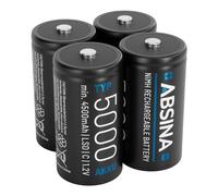 ABSINA 4x C Batteries rechargeable type 5000 with Low Self-Discharge - Rechargeable battery C NiMH with at least 4500mAh & 1.2V - Rechargeable C batteries, type C rechargeable batteries, akku