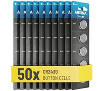 ABSINA 50x CR 2430 Lithium 3V battery for car key, scales and more - CR2430 battery leak-proof & long-lasting - CR 2430 battery, CR2430 3V lithium battery, batteries cr2430, battery 2430 coin battery