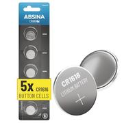ABSINA 5x CR1616 battery 3V lithium - CR1616 3V lithium battery leakproof & long-lasting - CR1616 batteries for car remote keys