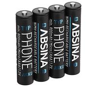 ABSINA AAA rechargeable batteries for cordless phone 800mAh 4 Pack - NiMH rechargeable AAA batteries with 1.2V - Rechargeable batteries AAA for phones, rechargeable battery AAA, rechargable AAA