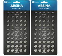 ABSINA button batteries mixed 100 pack Alkaline 1.5V - 10x AG1, AG4, AG10 / 15x AG3 / 5x AG13 - Assorted watch batteries - button cell assorted