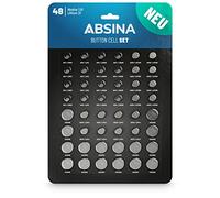 ABSINA button batteries mixed 48 pack Alkaline & Lithium - 4x AG1, AG3, CR2016, CR2025 / 8x AG4, AG10, AG13, CR2032-1.5V & 3V watch batteries assorted sizes - watch battery