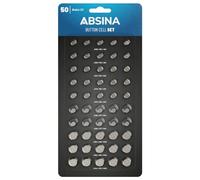 ABSINA button batteries mixed 50 pack Alkaline 1.5V - 10x AG1, AG4, AG10 / 15x AG3 / 5x AG13 - Assorted watch batteries - button cell