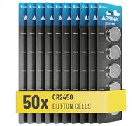 ABSINA CR2450 3V Lithium Battery Pack of 50 - CR 2450 Batteries for Speed Camera Detectors and more - CR2450 Battery Leak-Proof & Long-Lasting